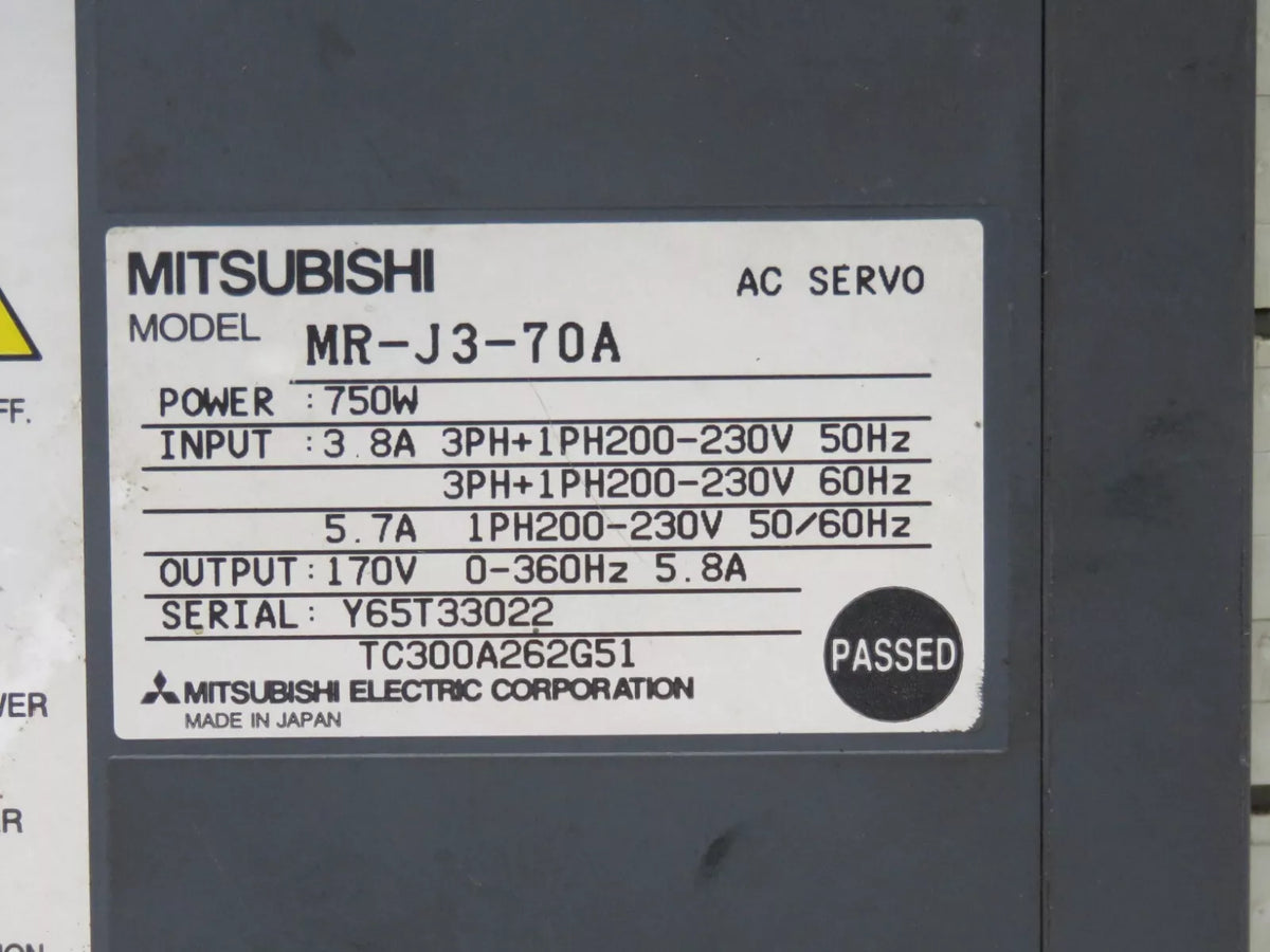 Mitsubishi MR-J3-70A 750W Servo Drive in Good Condition
