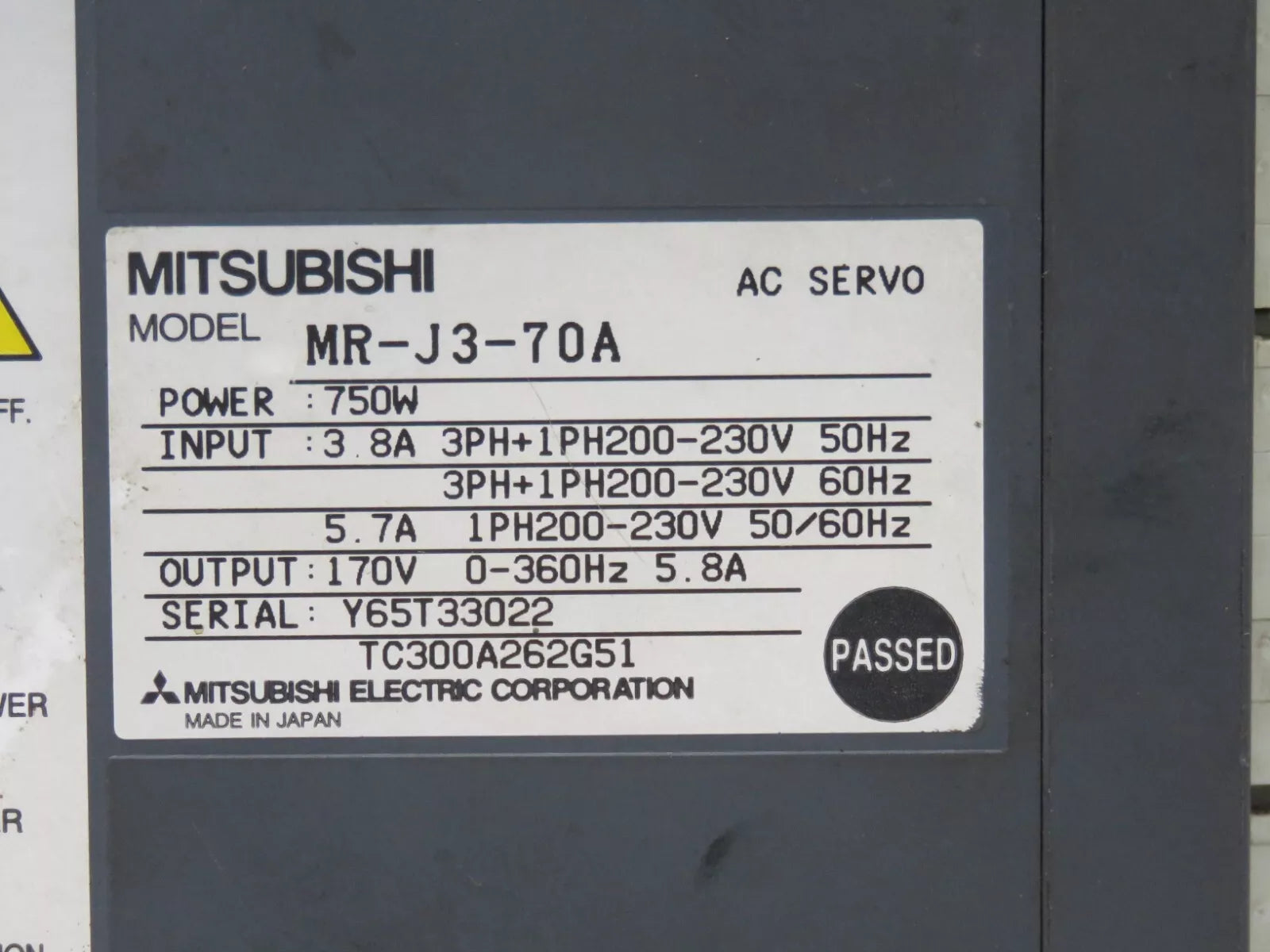 Mitsubishi MR-J3-70A 750W Servo Drive in Good Condition