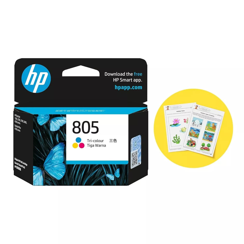 HP 805 Tri-Color Original Ink Cartridge for High-Quality Printing, Multi-Color Pack