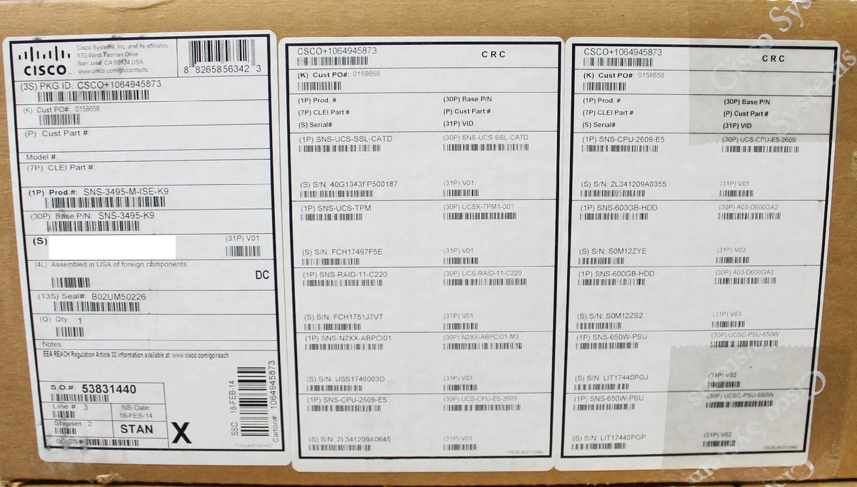 Cisco 3495 Secure Network Server SNS-3495-M-ISE-K9, 2x E5-2609, 600GB HDD