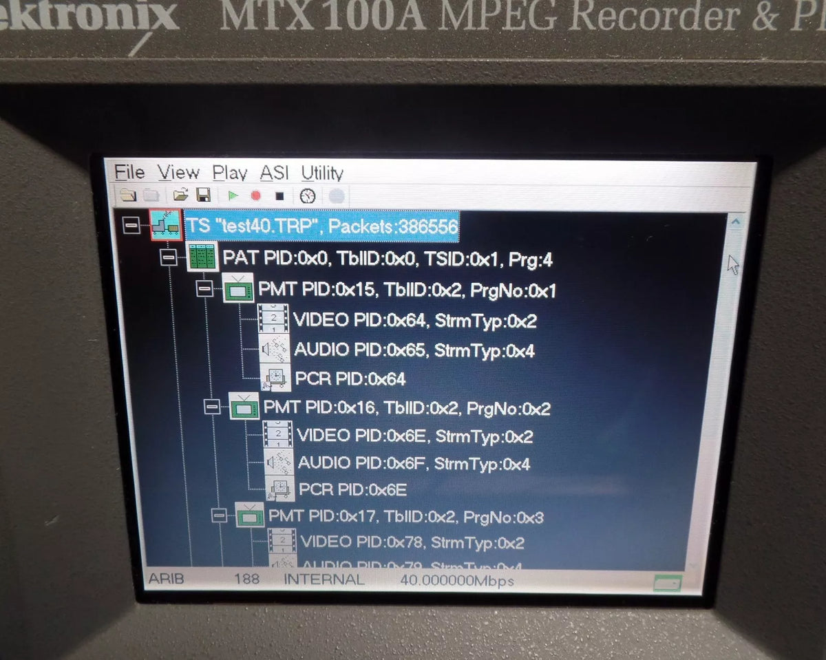 Tektronix MTX100A MPEG Recorder & Player with Sample Streams Software & Option 01