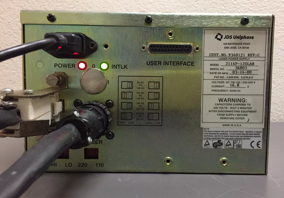 JDS Uniphase 2214-20SLMD Argon Laser Head with JDSU 2114P-12SLAB Laser Power Supply