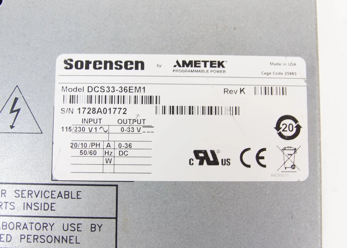SORENSEN DCS33-36EM1 POWER SUPPLY 0-33V 0-36A