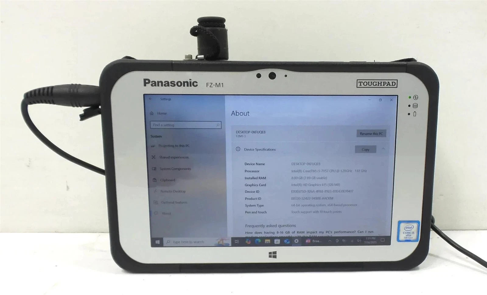 Panasonic Toughpad FZ-M1 Core i5-7Y57 1.2GHz 8GB 256GB SSD Win 10 Pro