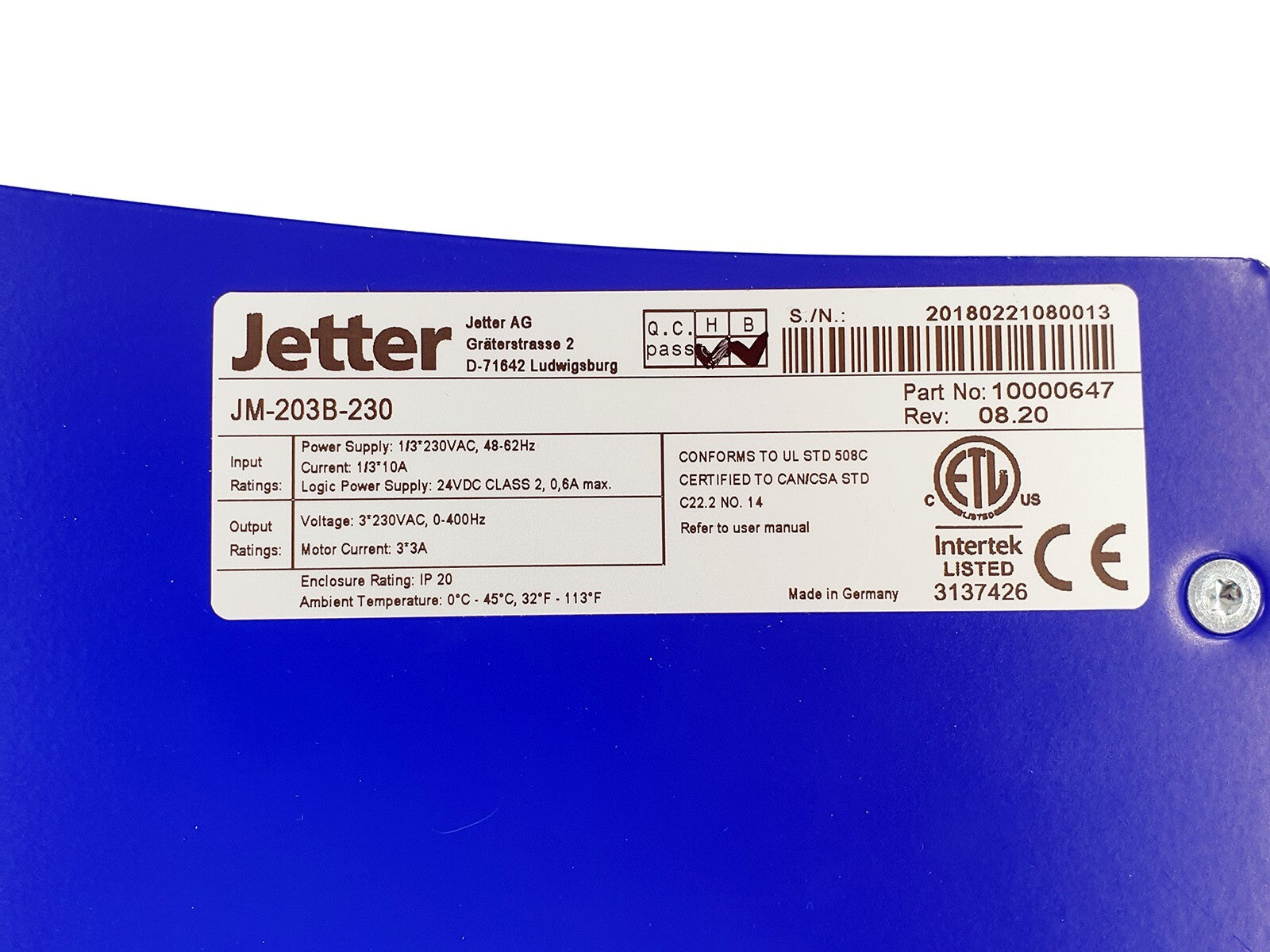 JETTER JM-203B-230 Digital Servo Amplifier