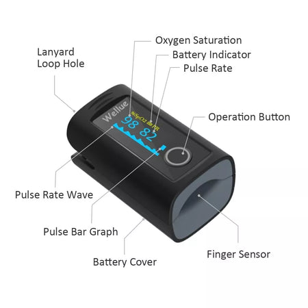 Wellue Fingertip Pulse Oximeter 60F Blood Oxygen Monitor with Alarm, Battery