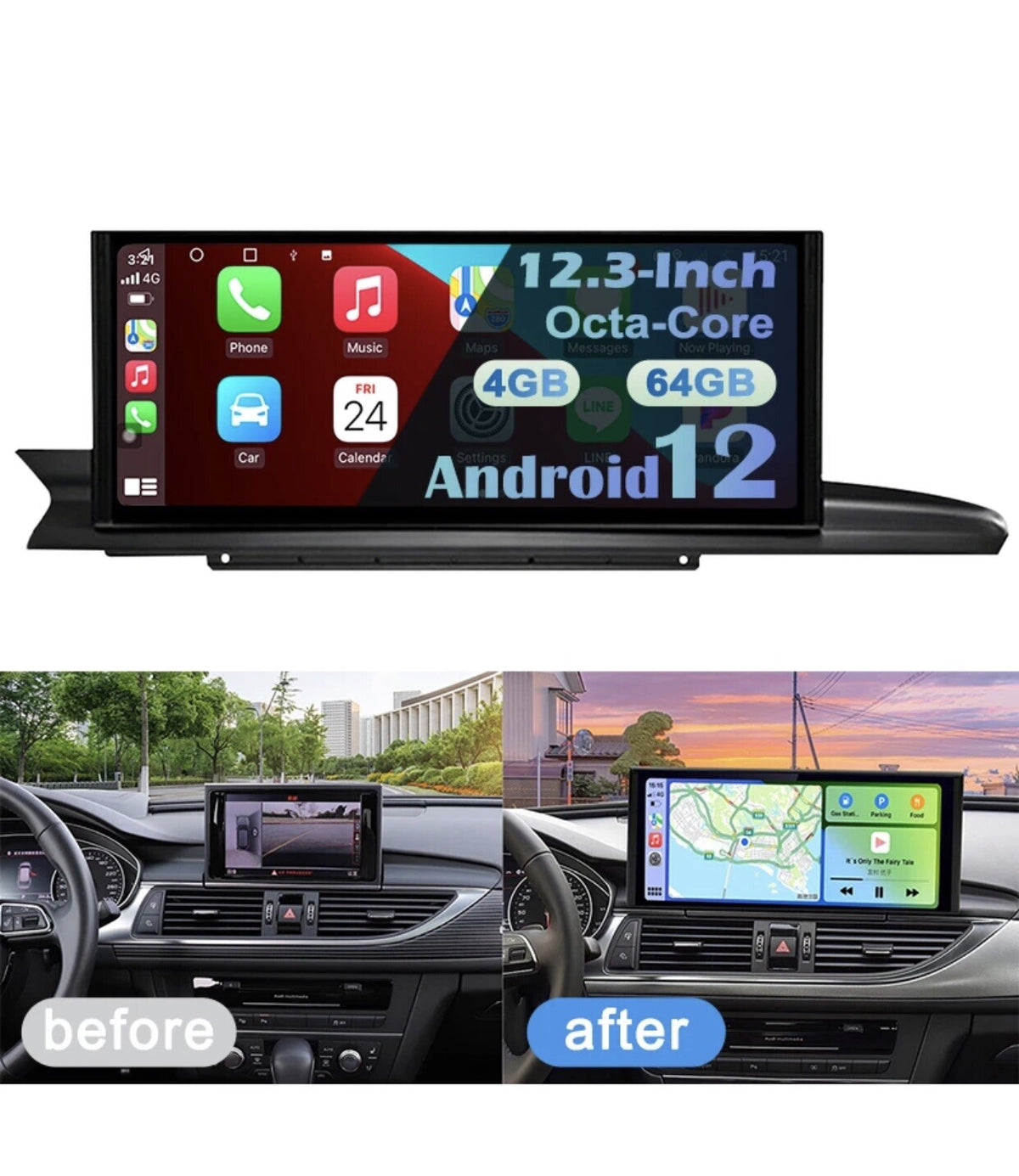 For Audi A6 A7 2012-2015 Car Stereo Radio 12.3" Android 12 Carplay GPS 4+64G