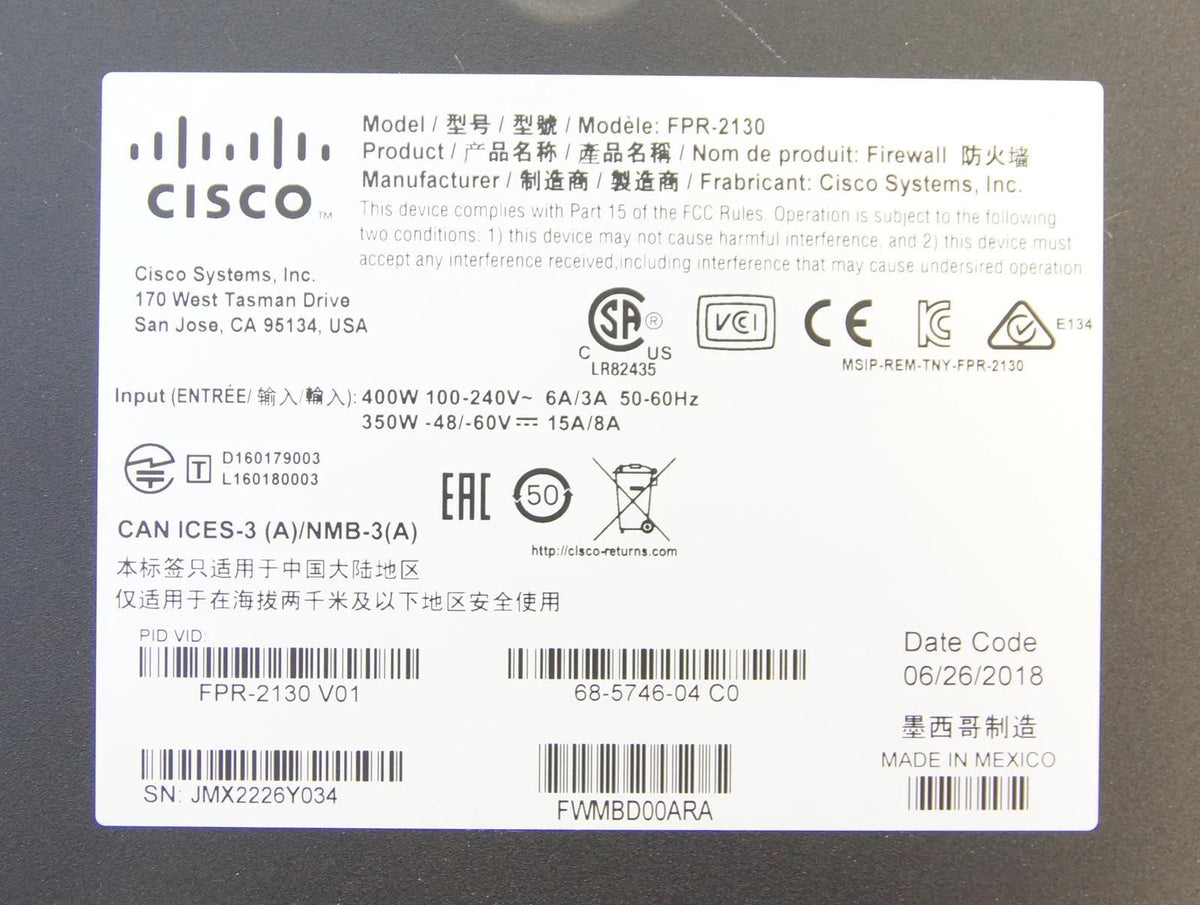 Cisco FPR 2100 Series FPR-2130 Firewall Security Appliance