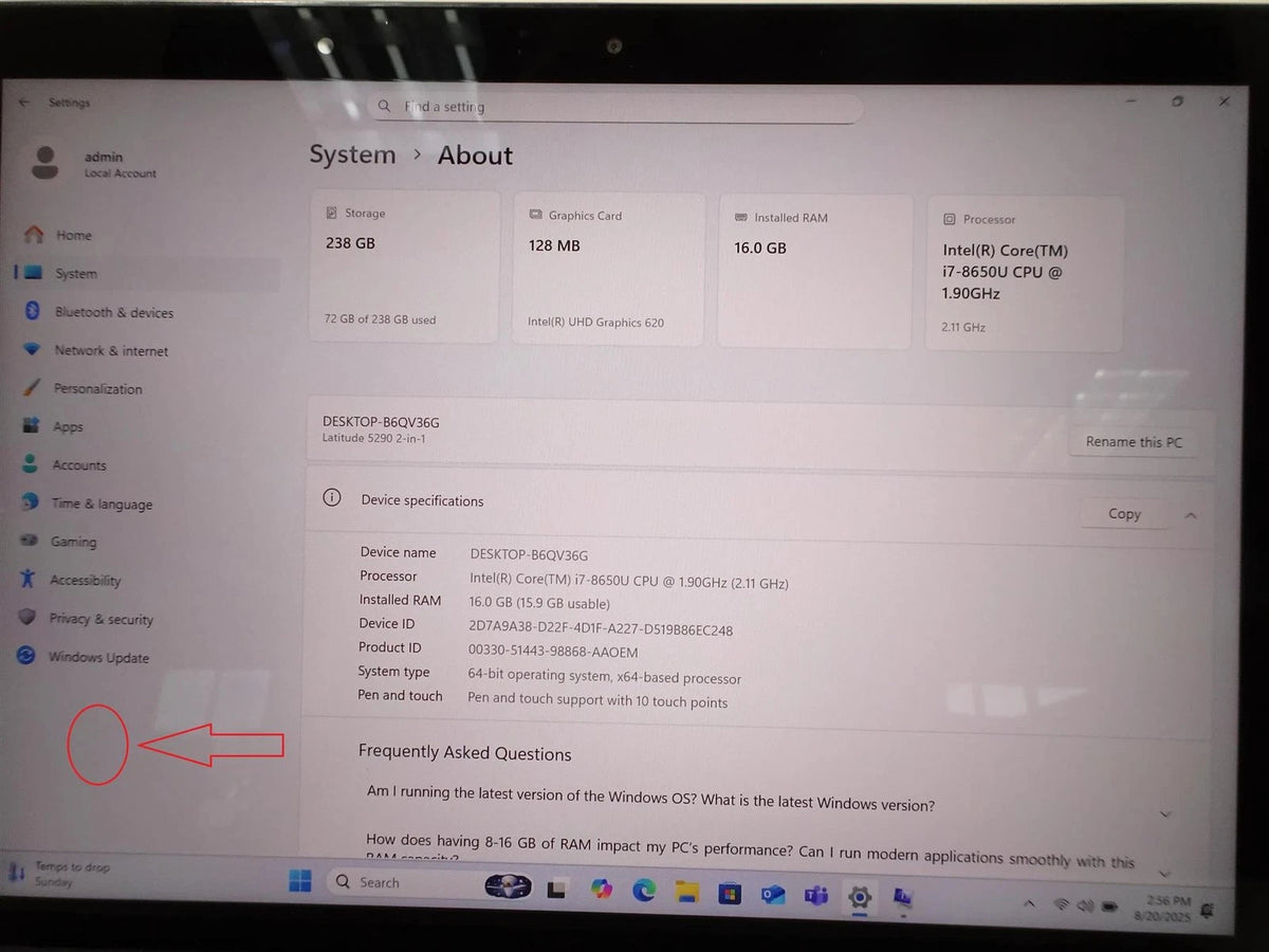 Dell Latitude 5290 2-in-1 Core i7-8650U 1.90GHz 16GB 256GB Touch Win 11 Pro