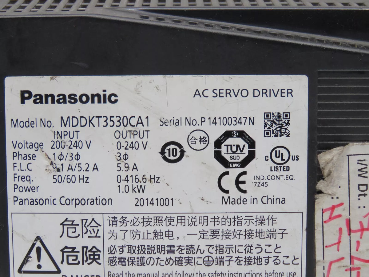 PANASONIC MDDKT3530CA1 AC Servo Drive 200VAC, Single and Three Phase