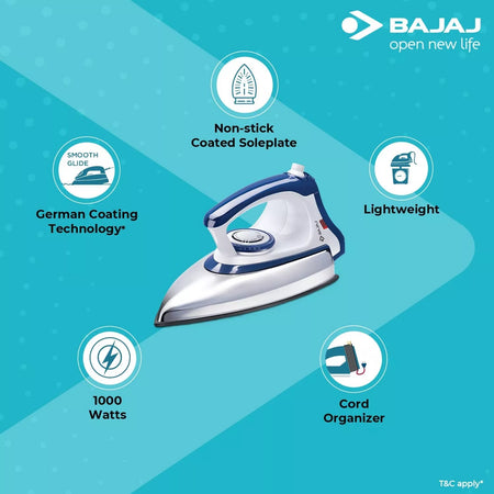 Bajaj Majesty DX-11 1000W Dry Iron with Advance Soleplate and Anti-bacterial