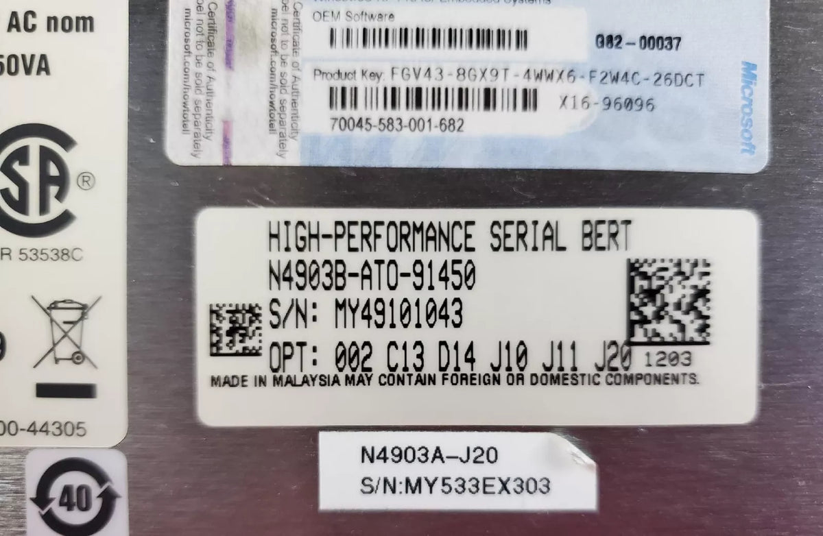 Agilent / Keysight N4903B MY49101043 Serial J-BERT, 150 Mb/s to 12.5 Gb/s Option