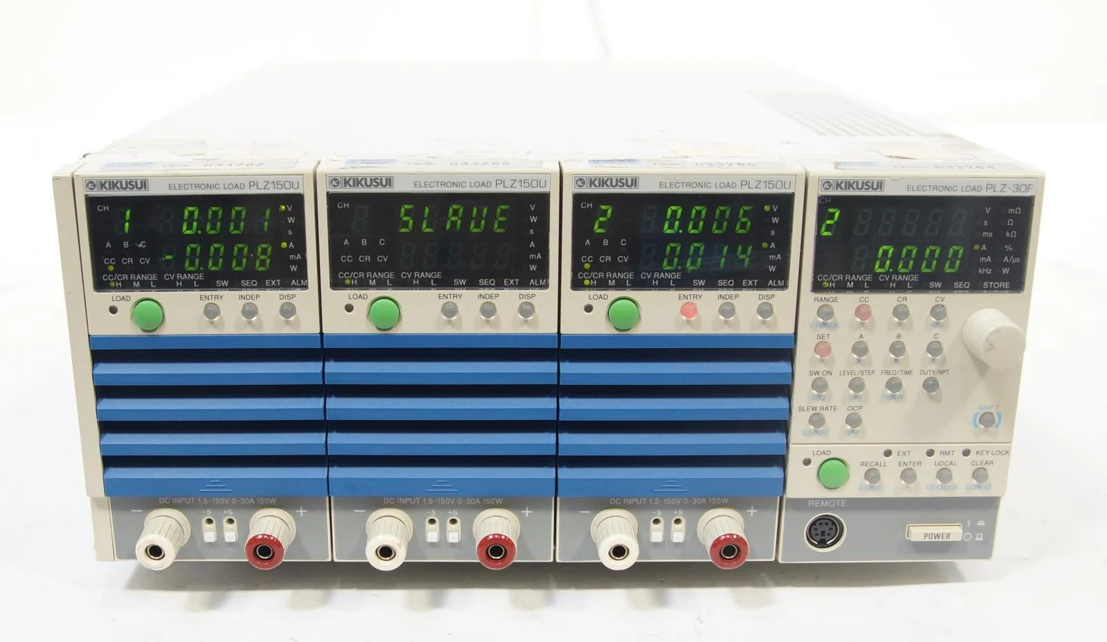 KIKUSUI PLZ-30F DC Electronic Programable Load w/ 3x PLZ150U 1.5-150V, 30A, 150W