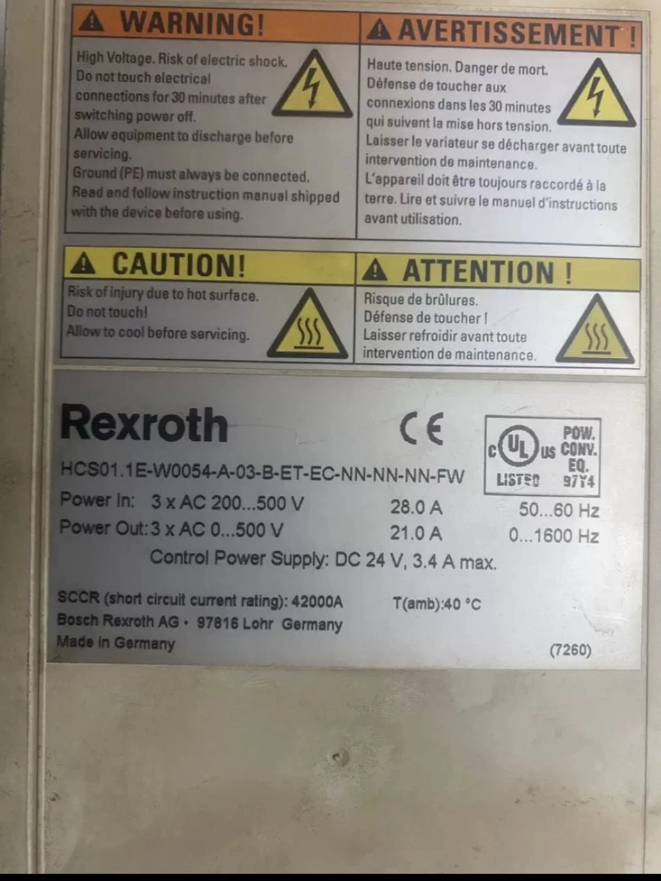 Bosch HCS01.1E-W0054-A-03-B-ET-EC-NN-NN-NN-FW Servo Drive