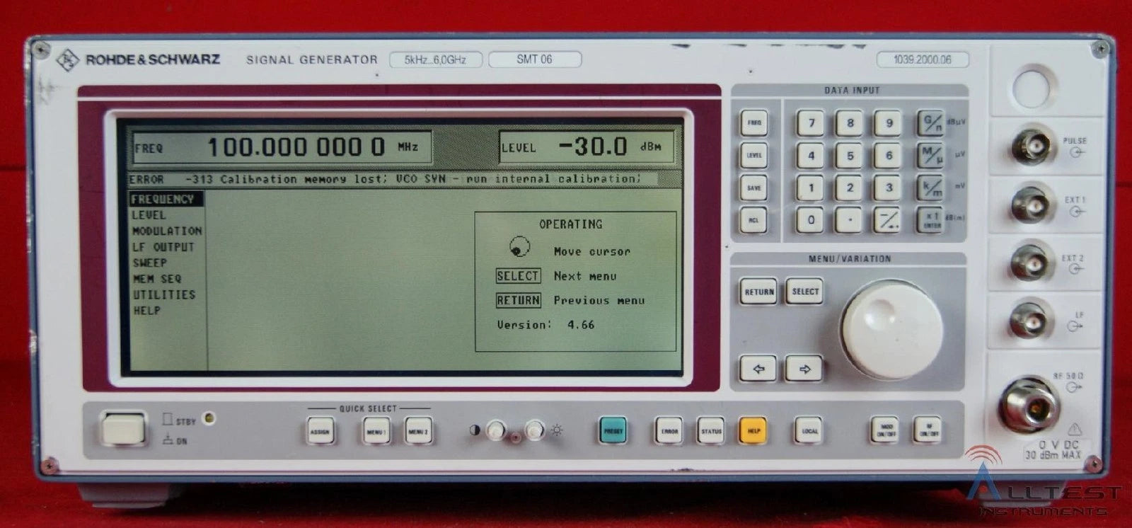 Rohde Schwarz SMT06 Signal Generator B1-B2-B4-B9 100669, 5 kHz to 6 GHz
