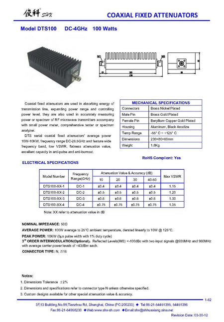 RF Attenuator 4 GHz 100W C Band Response