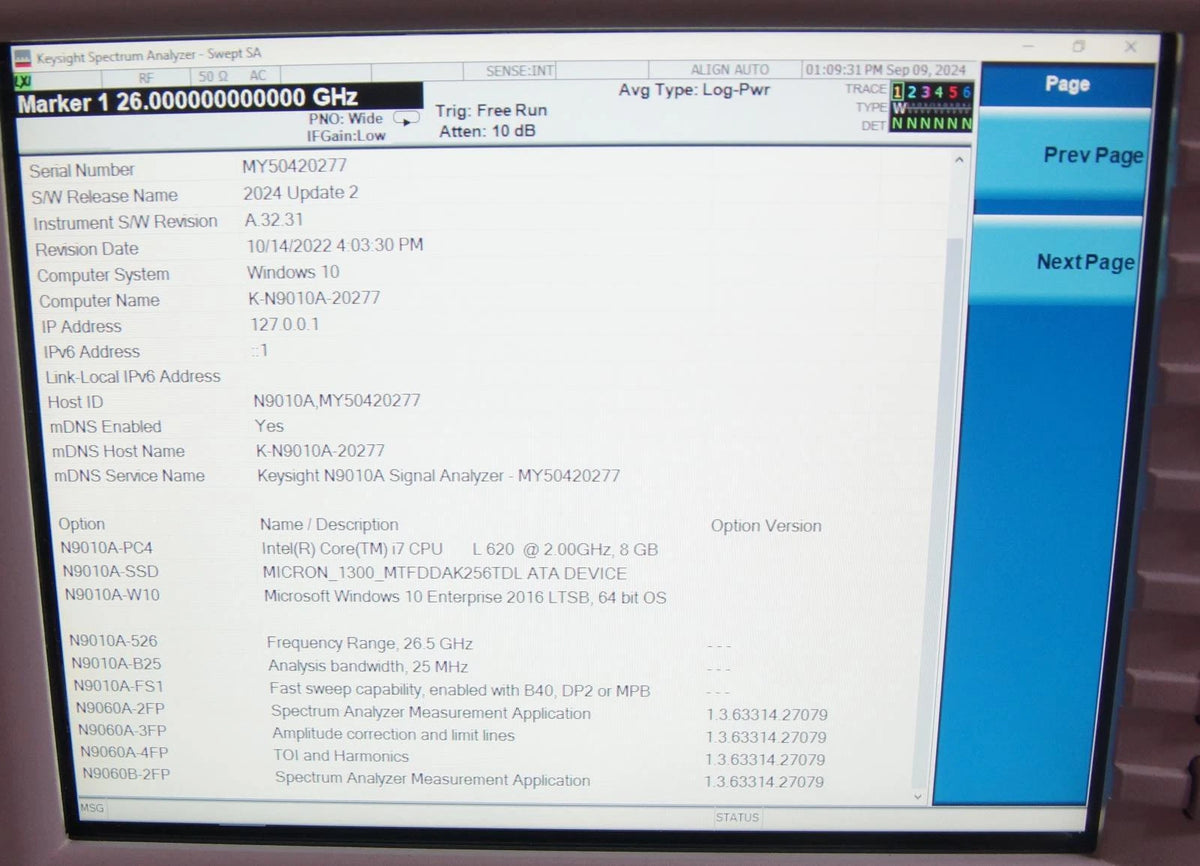 Agilent N9010A 26.5GHz EXA Signal Analyzer with Options 526 B25 FS1 2FP 3FP 4FP