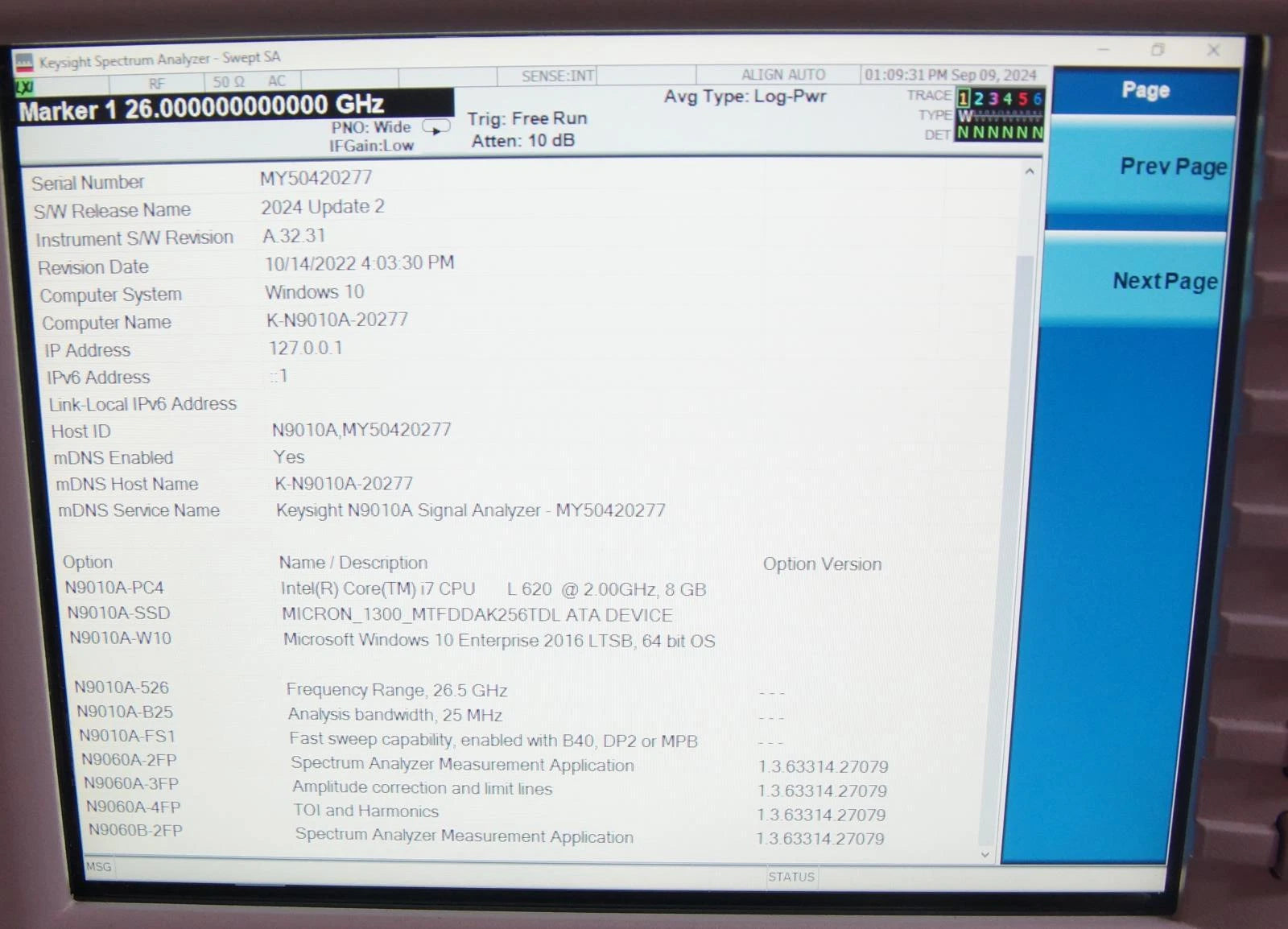 Agilent N9010A 26.5GHz EXA Signal Analyzer with Options 526 B25 FS1 2FP 3FP 4FP