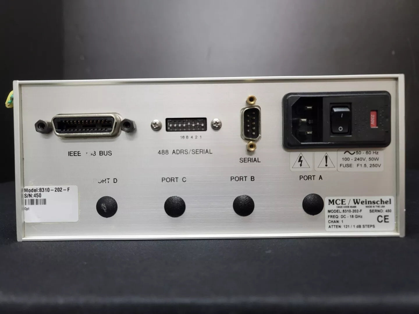 Weinschel 8310-202-F: DC-18GHz 121 / 1dB Step Attenuator
