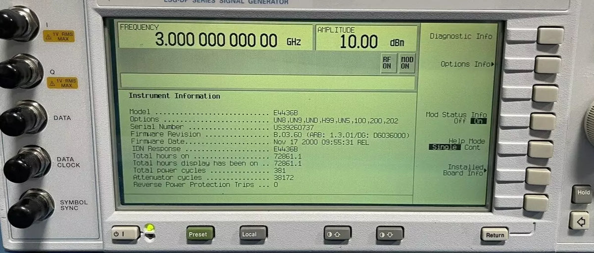 Keysight E4436B-UN8-UN9-H99-UN5-100-200-202-H 3GHz ESG-DP RF Signal Generator