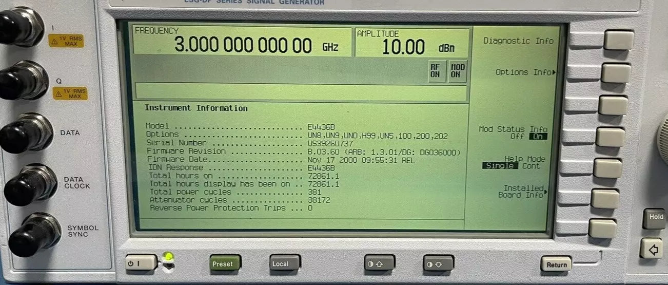 Keysight E4436B-UN8-UN9-H99-UN5-100-200-202-H 3GHz ESG-DP RF Signal Generator
