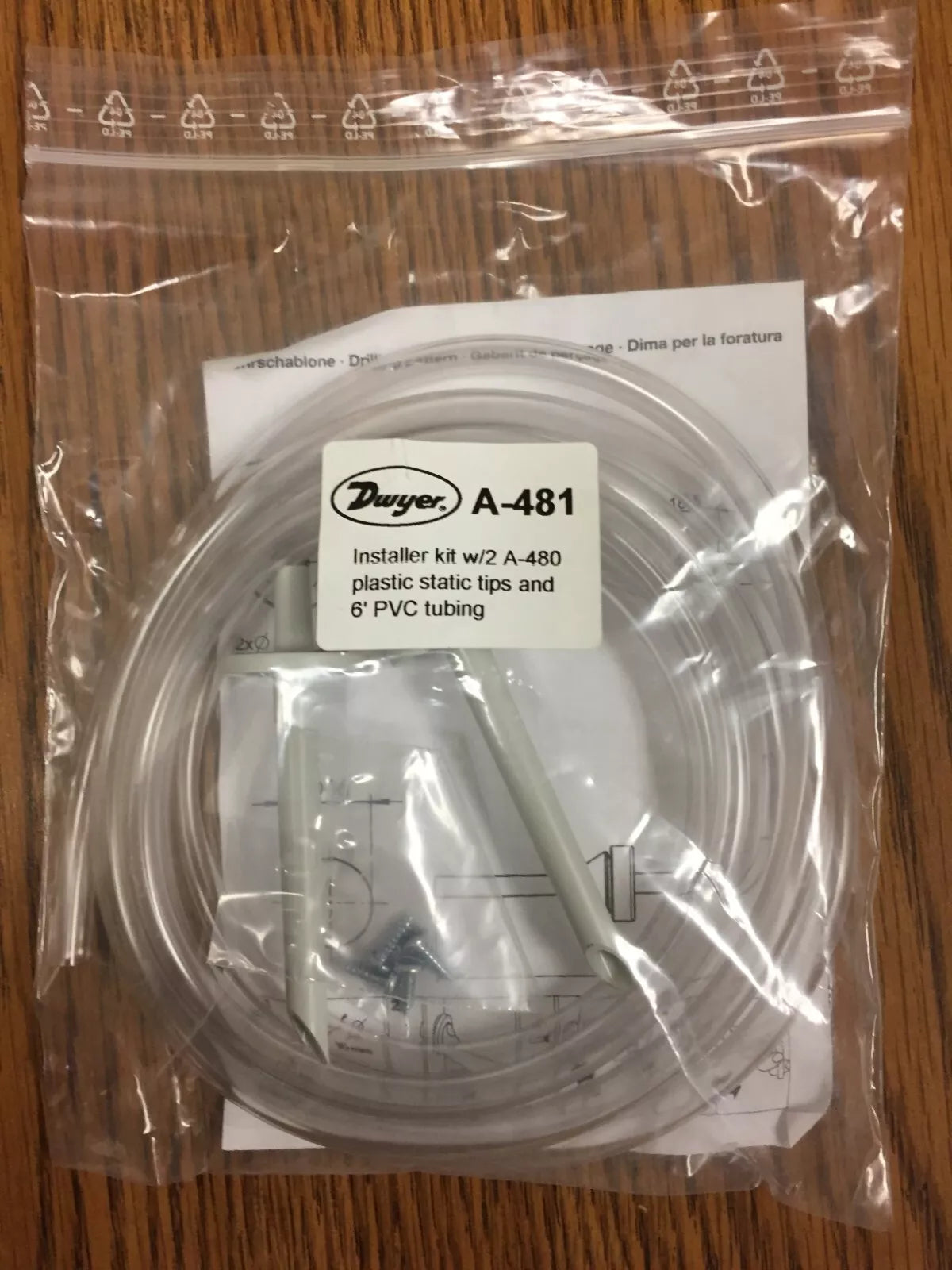 Dwyer A-481 Installer Kit with 2 A-480 Plastic Static Tips and 6’ PVC Tubing