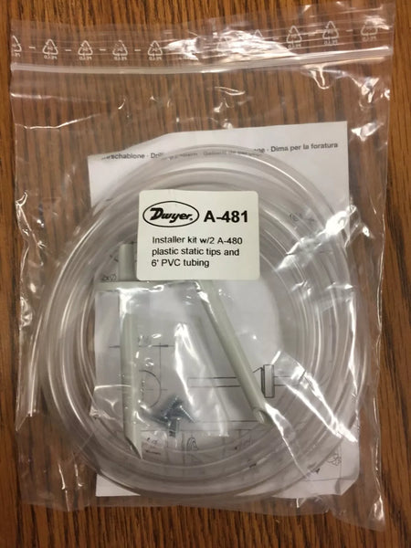 Dwyer A-481 Installer Kit with 2 A-480 Plastic Static Tips and 6’ PVC Tubing