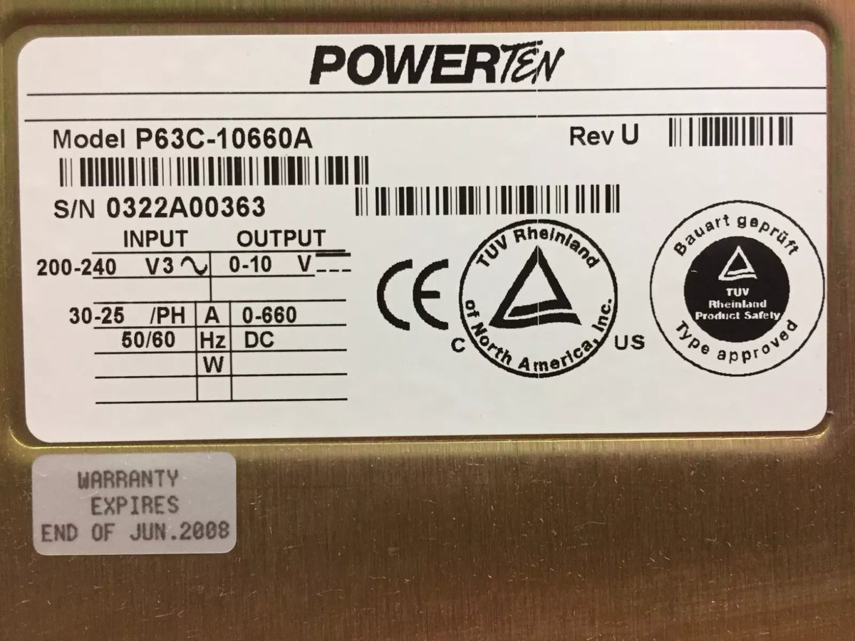 Heavy Duty DC Variable Power Supply Power Ten P63C-10660A 0-10V DC 0-660A