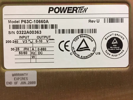 Heavy Duty DC Variable Power Supply Power Ten P63C-10660A 0-10V DC 0-660A