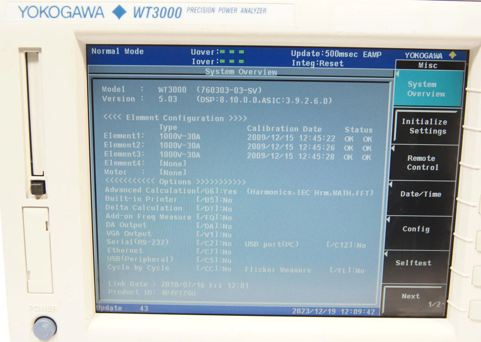 Yokogawa WT3000 Precision Power Analyzer 760303-03-SV-D/G6 3x Element 1000V-30A