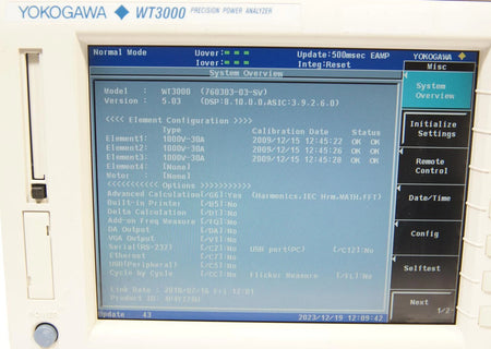 Yokogawa WT3000 Precision Power Analyzer 760303-03-SV-D/G6 3x Element 1000V-30A
