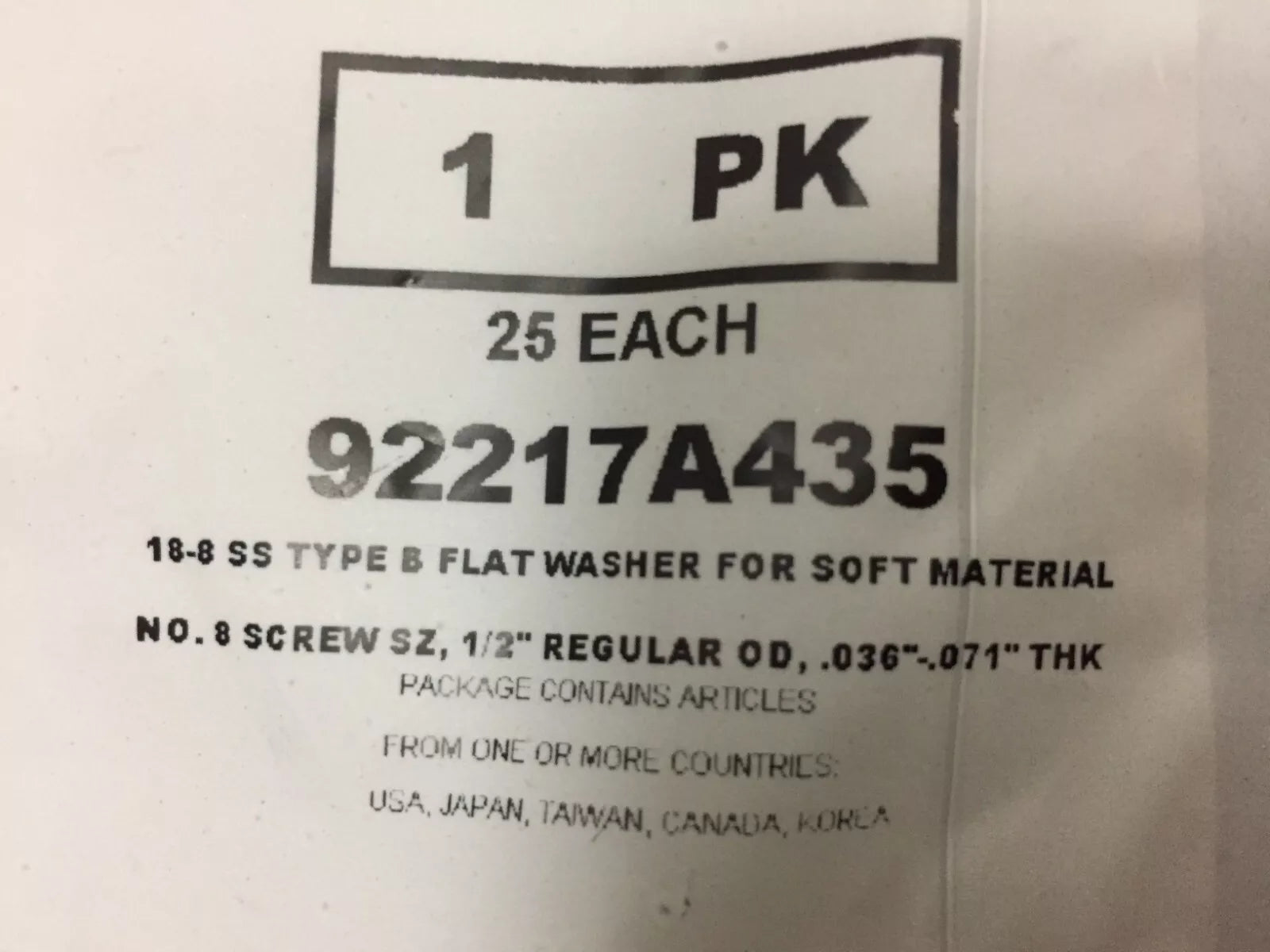 18-8 SS Type B Flat Washer for Soft Materials - Pack of 25
