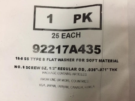18-8 SS Type B Flat Washer for Soft Materials - Pack of 25