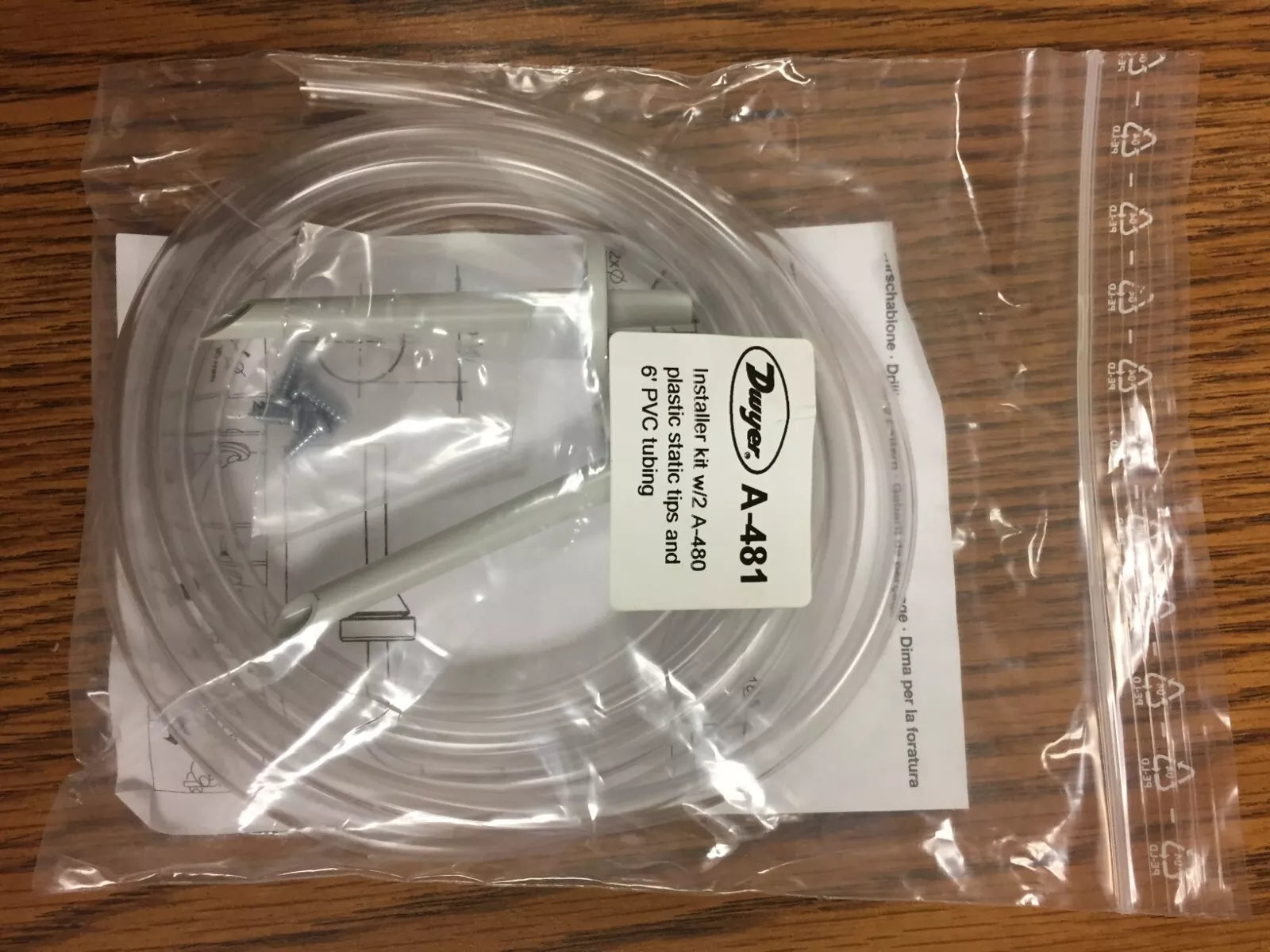 Dwyer A-481 Installer Kit with 2 A-480 Plastic Static Tips and 6’ PVC Tubing