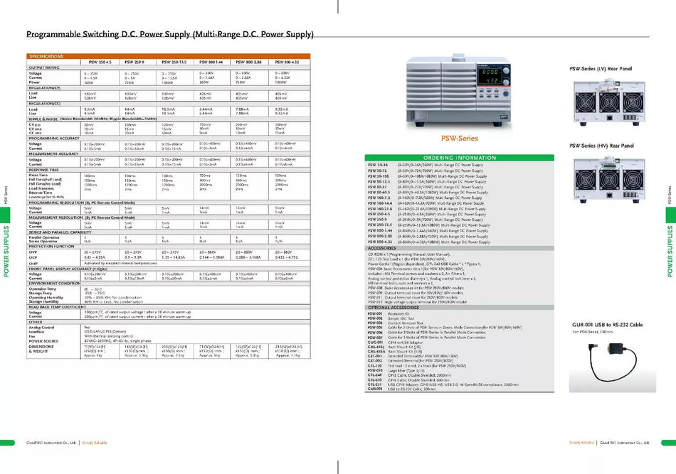 GW Instek PSW 30-36 Programmable DC AutoRange Power Supply 360W 30V 36A