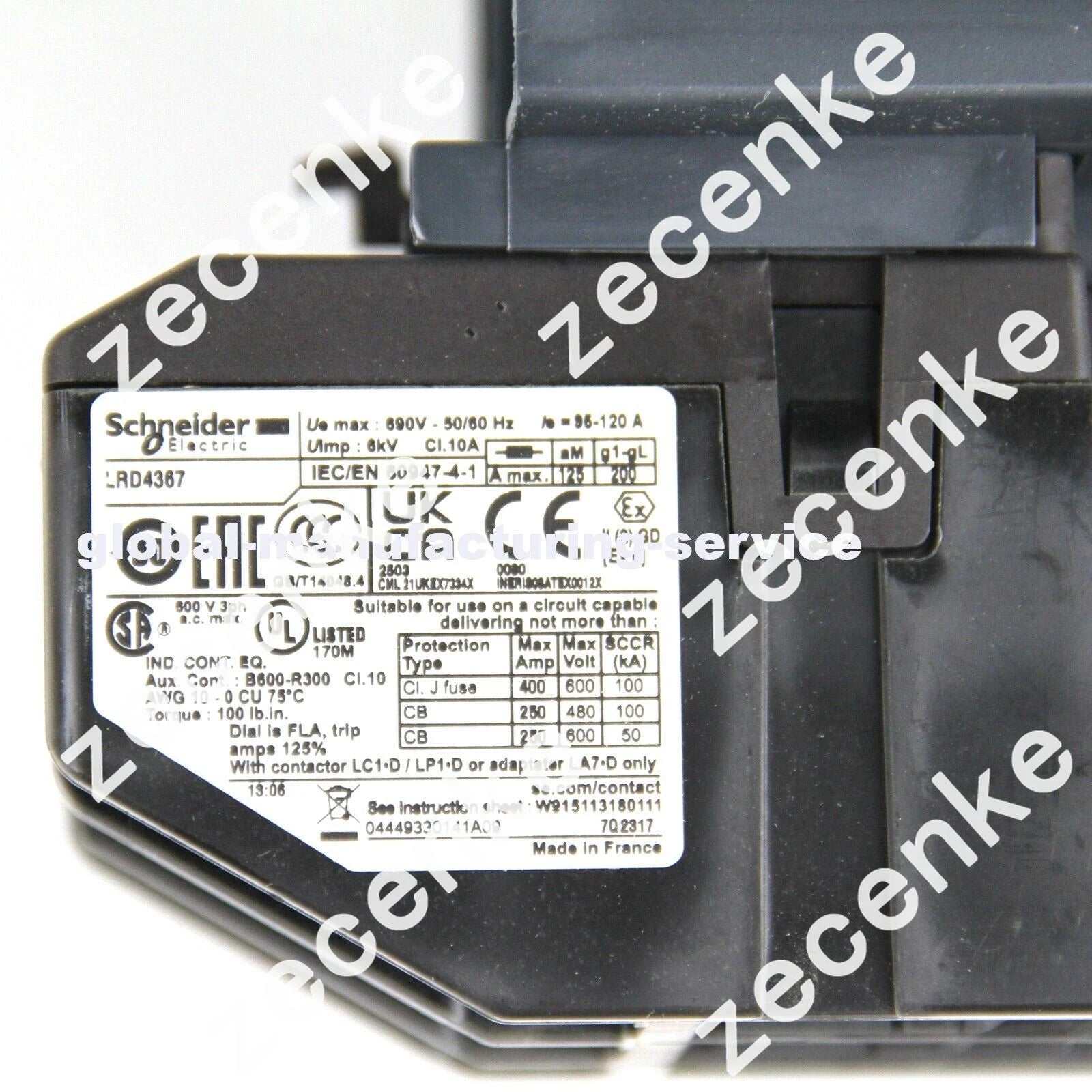 Schneider LRD4367 Thermal Overload Relay 95-120A Telemecanique Bimetallic