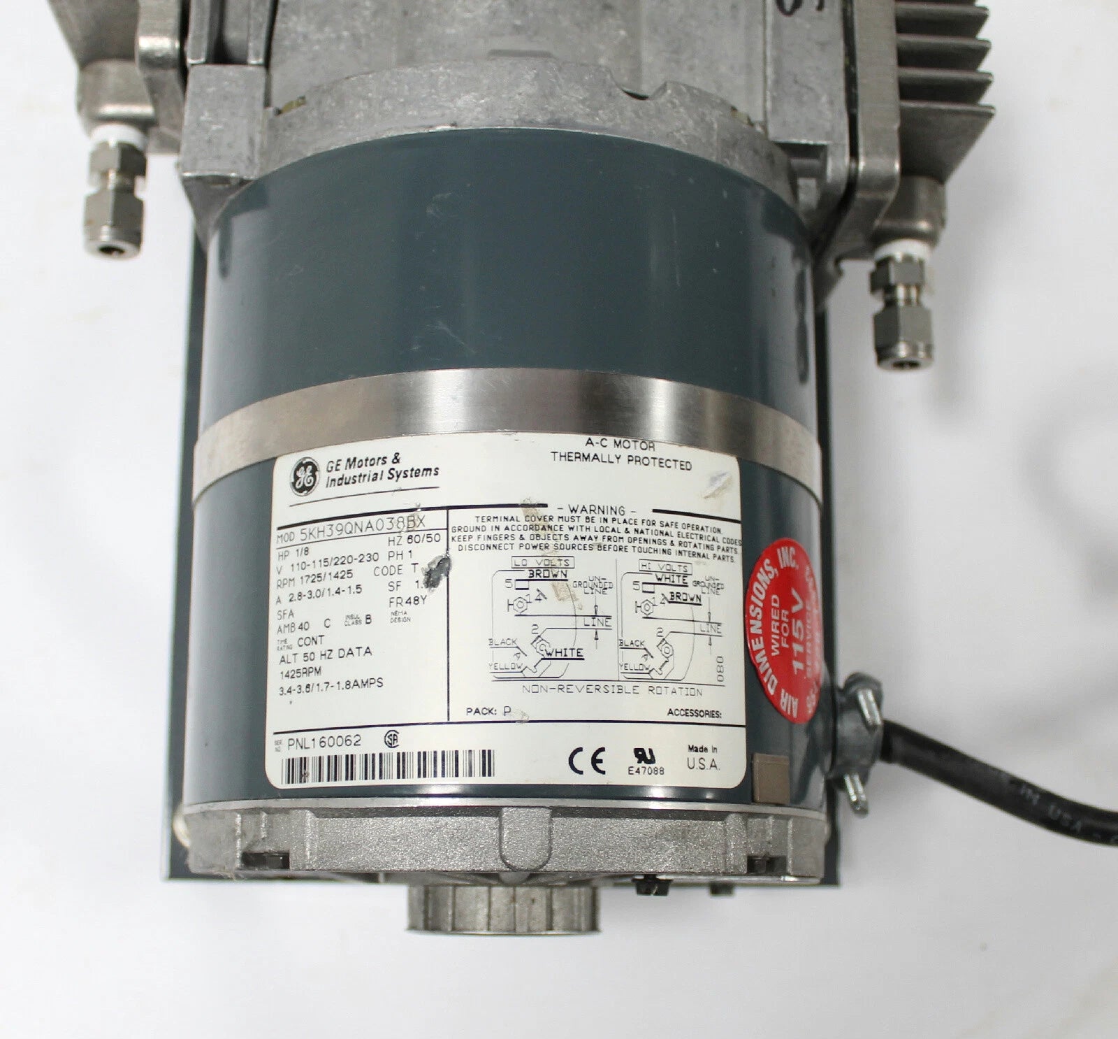 Air Dimensions 19320T Vacuum Pump with General Electric 5KH39QNA038BX 1HP Motor