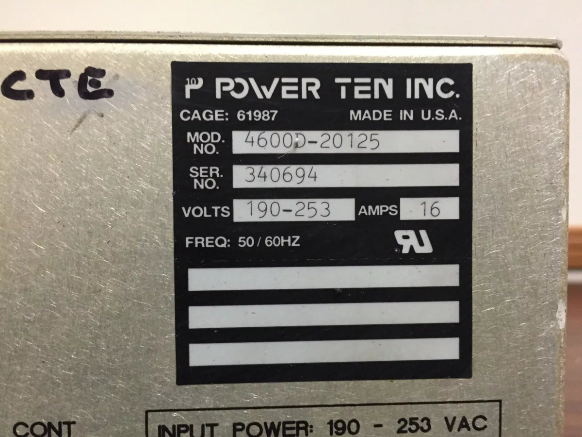 Power Ten 4600D-20125 DC Power Supply 0-20 Volts DC 0-125 AMPS Heavy Duty