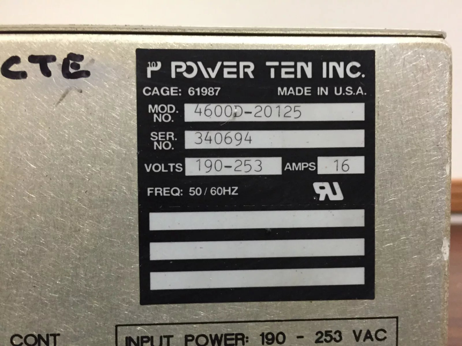Power Ten 4600D-20125 DC Power Supply 0-20 Volts DC 0-125 AMPS Heavy Duty