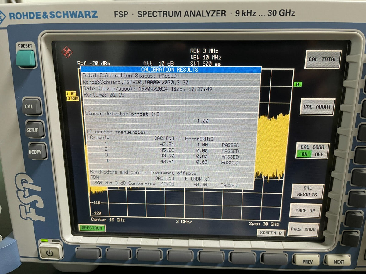 Rohde &amp; Schwarz FSP30 Spectrum Analyzer 9 kHz - 30 GHz w/ FSP-B4 _ 0094