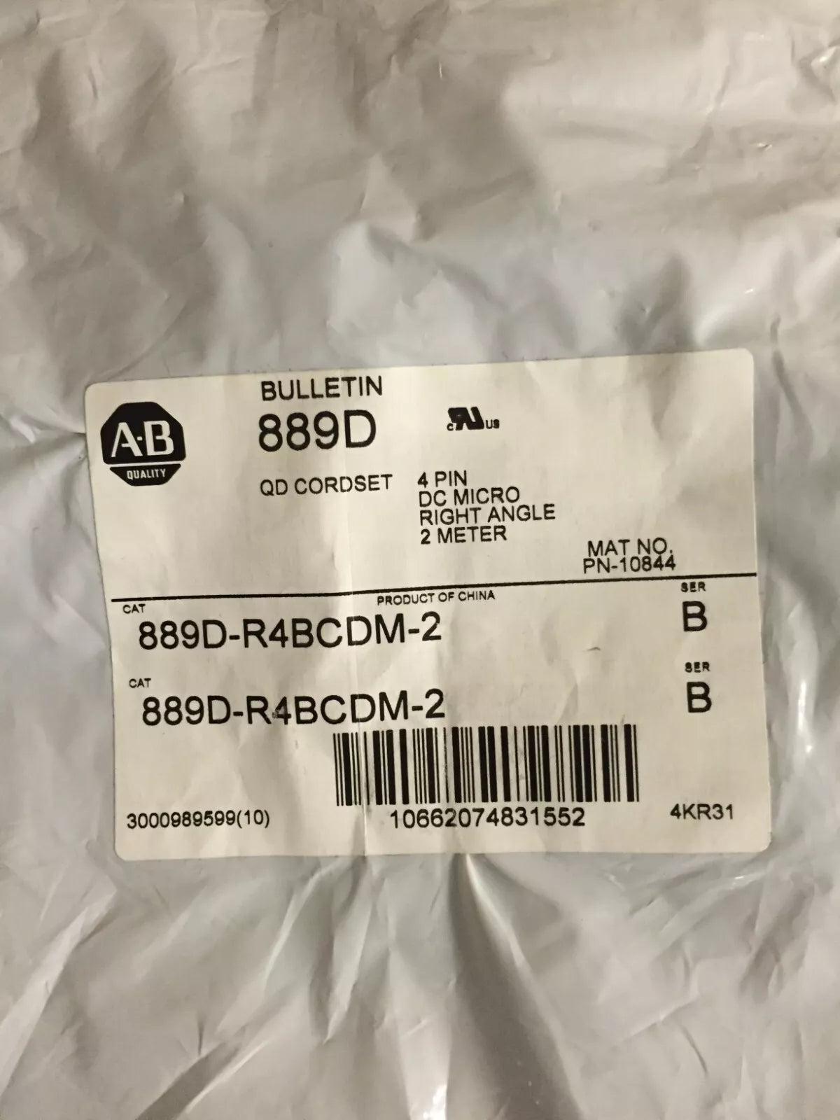 Allen Bradley 889D-R4BCDM-2 4 Pin DC Micro Right Angle QD Cordsets 2M