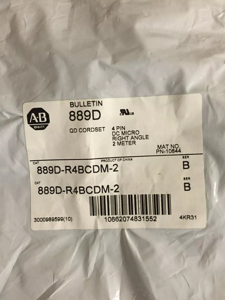 Allen Bradley 889D-R4BCDM-2 4 Pin DC Micro Right Angle QD Cordsets 2M