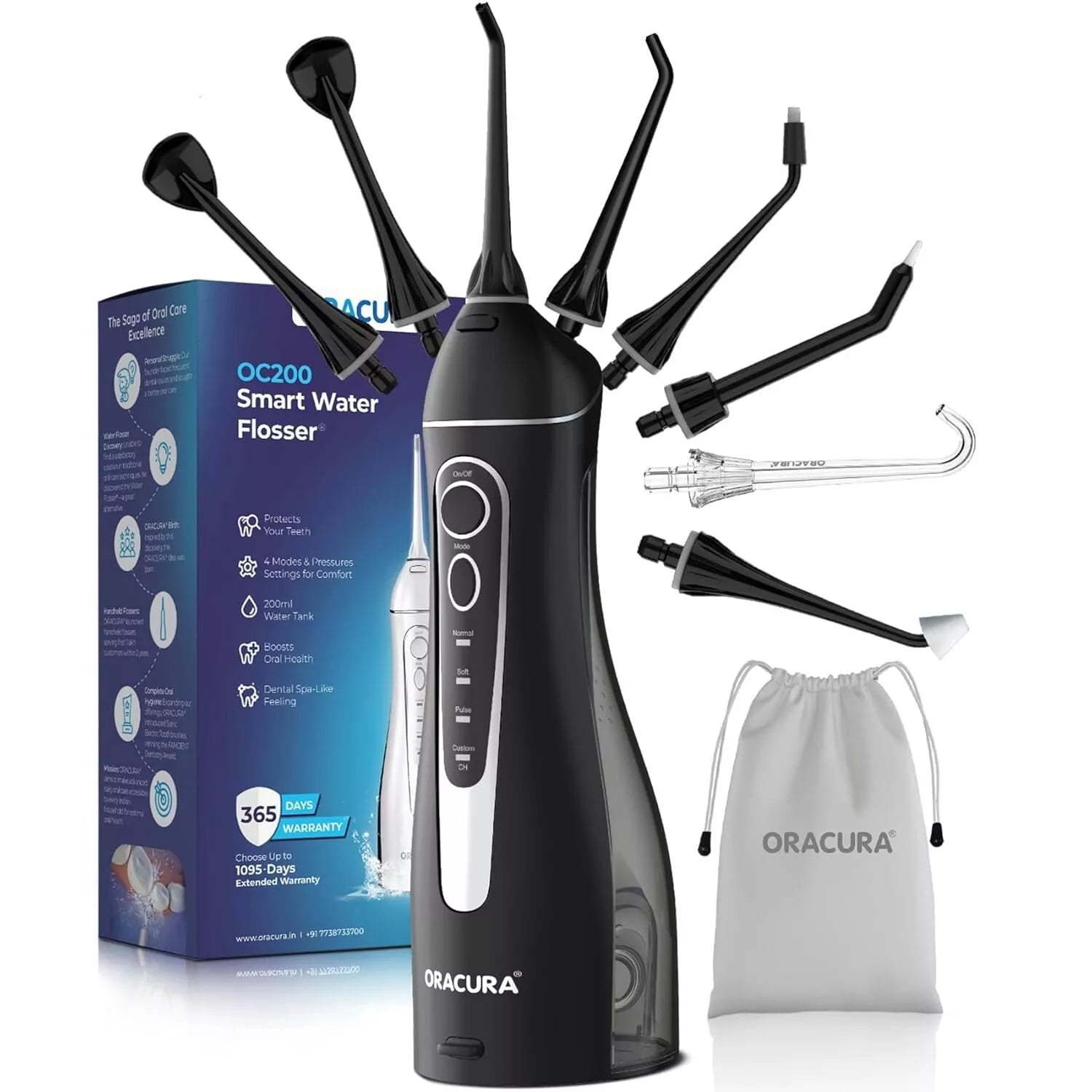 ORACURA® OC200 Dental PRO Smart Water Flosser with 8 Tips and 8 Modes