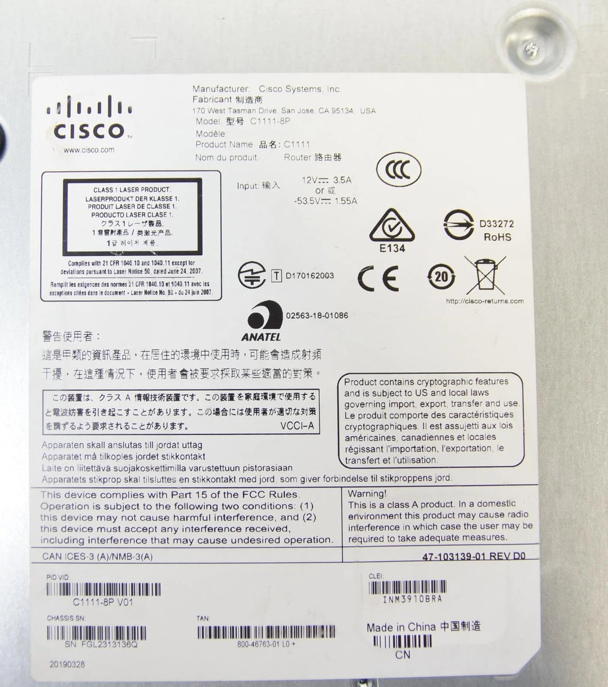 Cisco ISR C1111-8P Router Integrated Services Router