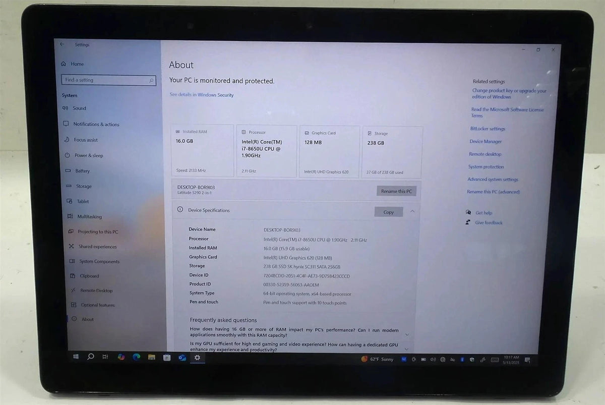 Dell Latitude 5290 2-in-1 Core i7-8650U 1.90GHz 16GB 256GB Touch Screen Win 10