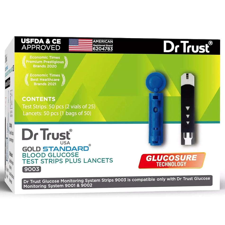 Dr Trust USA Gold Standard Blood Glucose Test Strips + Lancets - 50 Strips |9003