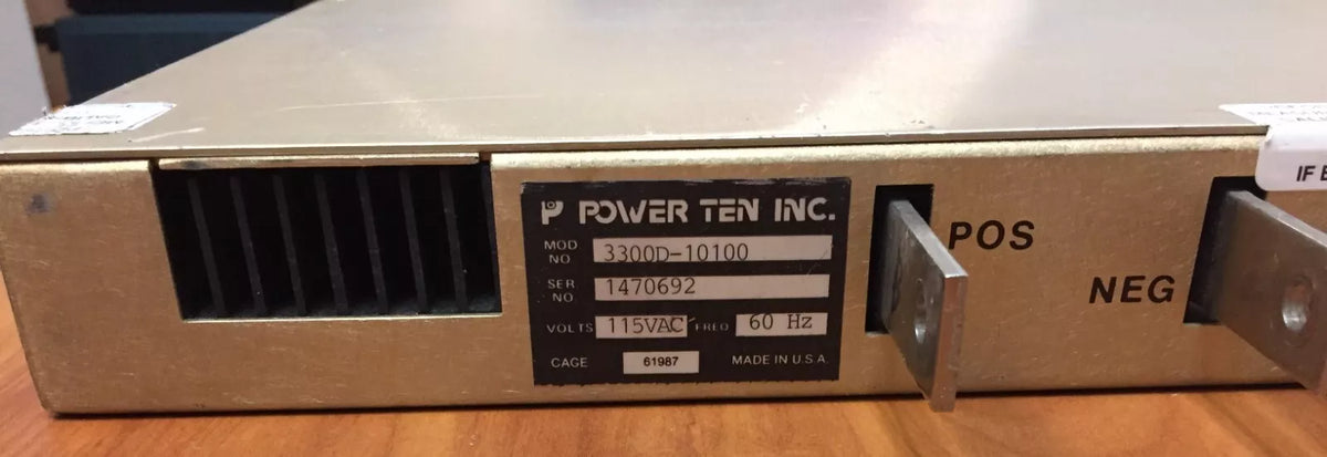 Power Ten 3300D-10100 DC Power Supply 115V, 60Hz, 0-10V DC, 0-100 AMPS