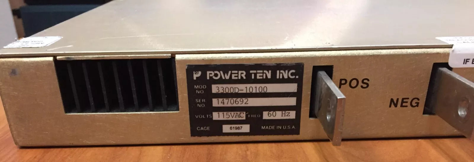 Power Ten 3300D-10100 DC Power Supply 115V, 60Hz, 0-10V DC, 0-100 AMPS