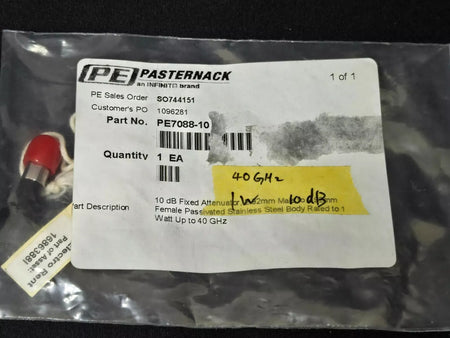 10 dB Fixed Attenuator Pasternack PE7088-10, 2.92mm Male to 2.92mm Female