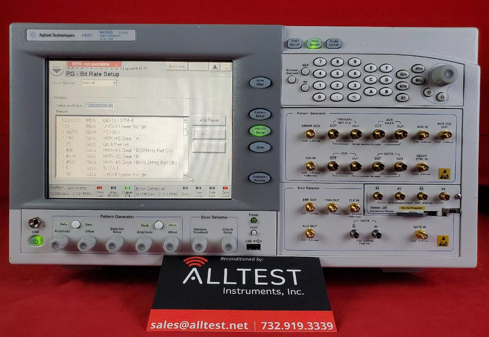 Agilent/Keysight N4903B MY49100360 Serial J-BERT, 150 Mb/s to 12.5 Gb/s OPTIONS
